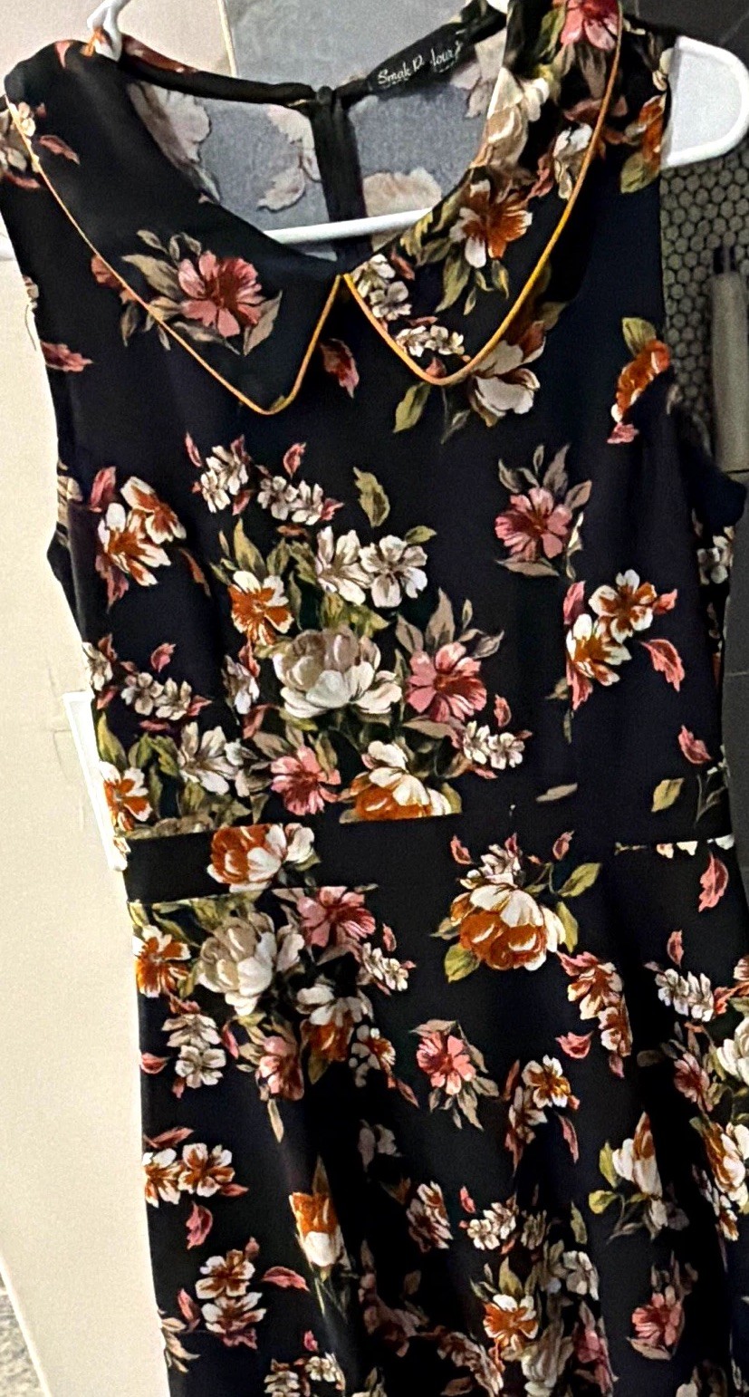 Smak Parlour Women’s L Fit & Flare Knee-Length Floral Dress, Zip, Piping