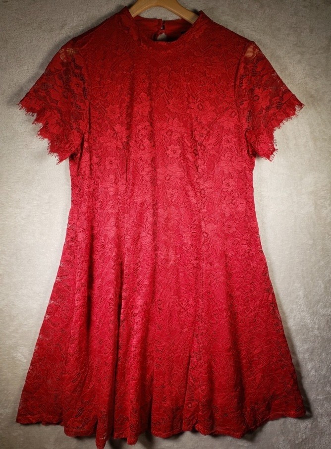 TORRID Skater Red Lace Stand Up Collar Short Sleeve Dress size 1X (14-16) NWOT