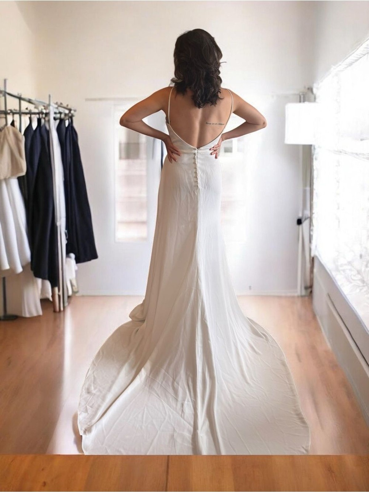 Essence of Australia 3589 Elegant White Slip Gown with Cowl Neck and Thigh Slit