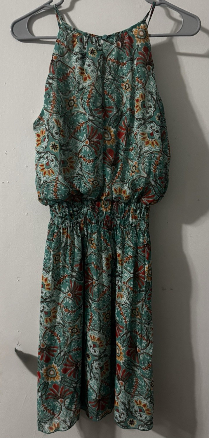 Women’s Green Multicolor Floral Sleeveless Smocked Waist Sundress Size S