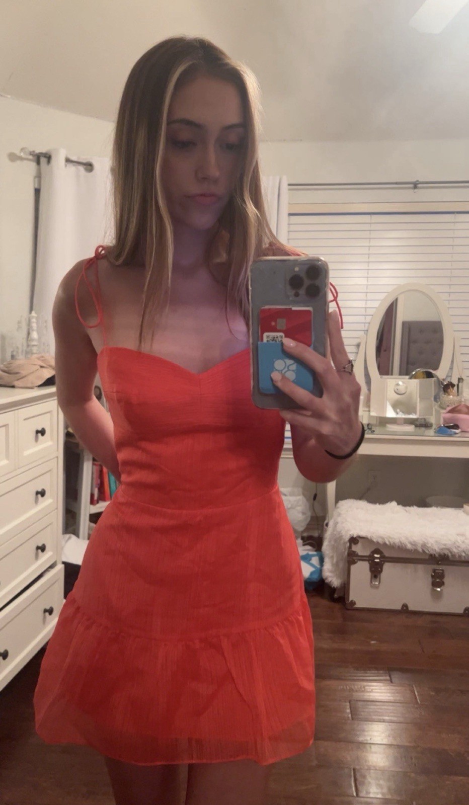 Reiss Orange Sweetheart Strappy Ruffle Fit & Flare Mini Dress Size M