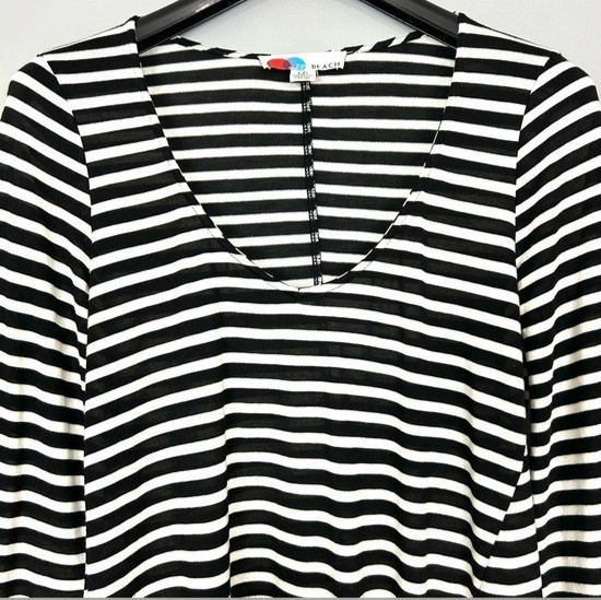 Free People Beach Striped Midi Dress Women’s Size L Stretch Knit Bell Sleeves