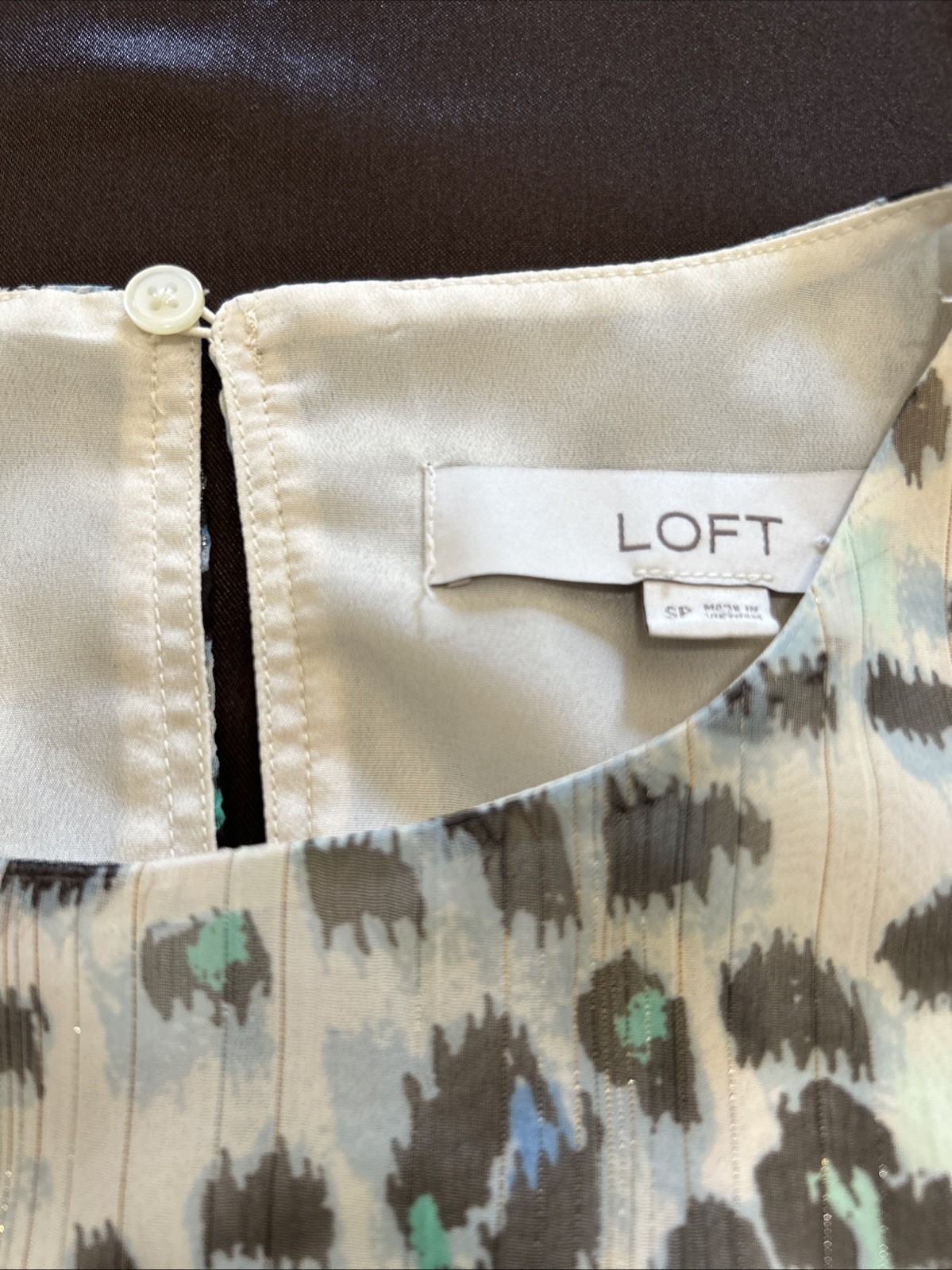 LOFT Animal Print Tiered Loose Fit Lightweight Lined Dress Long Sheer Sleeve MP