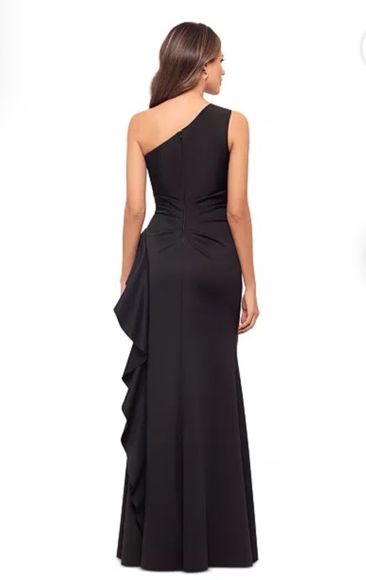 XSCAPE Women’s Formal Ruffled One-Shoulder Scuba Gown Black Size 12 NWT