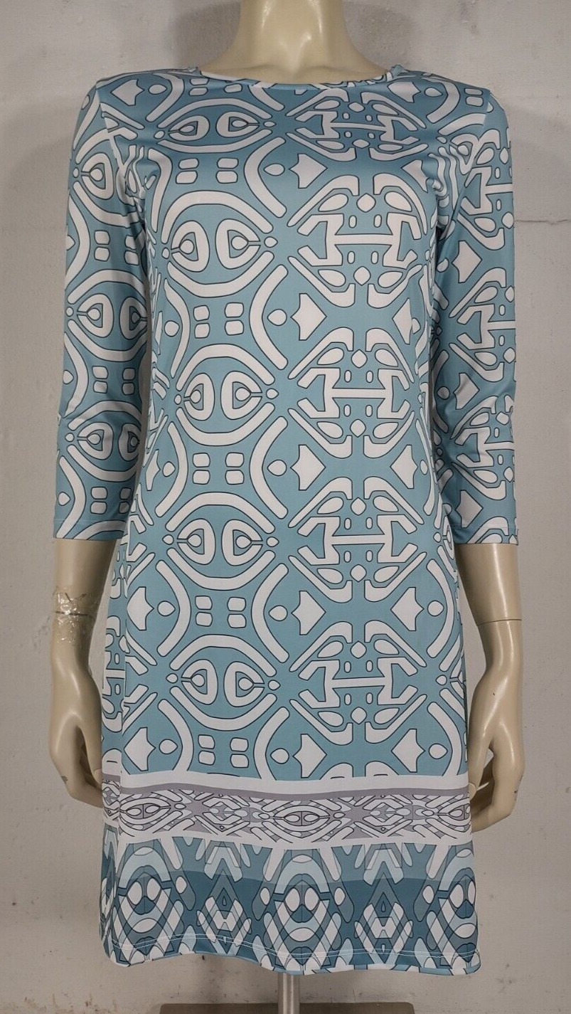 Jean-Pierre Klifa teal blue gray white casual midi dress womens XS X-Small