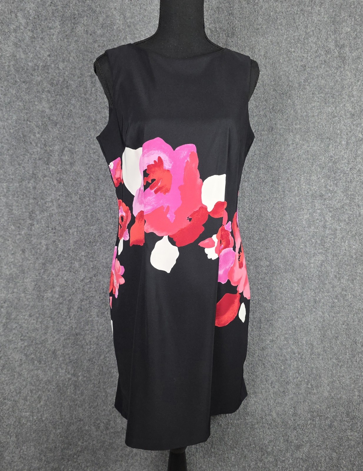 AB Studio Floral Sheath Dress Womens 10 Black Pink Sleeveless Wedding Guest