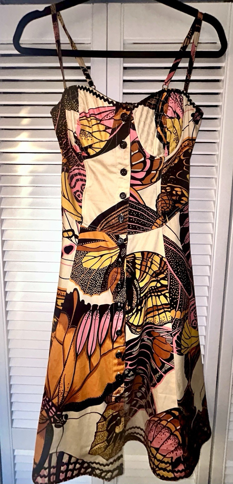 Betsey Johnson Y2K Butterfly Print Fit & Flare Dress 2 Sweetheart Button Front