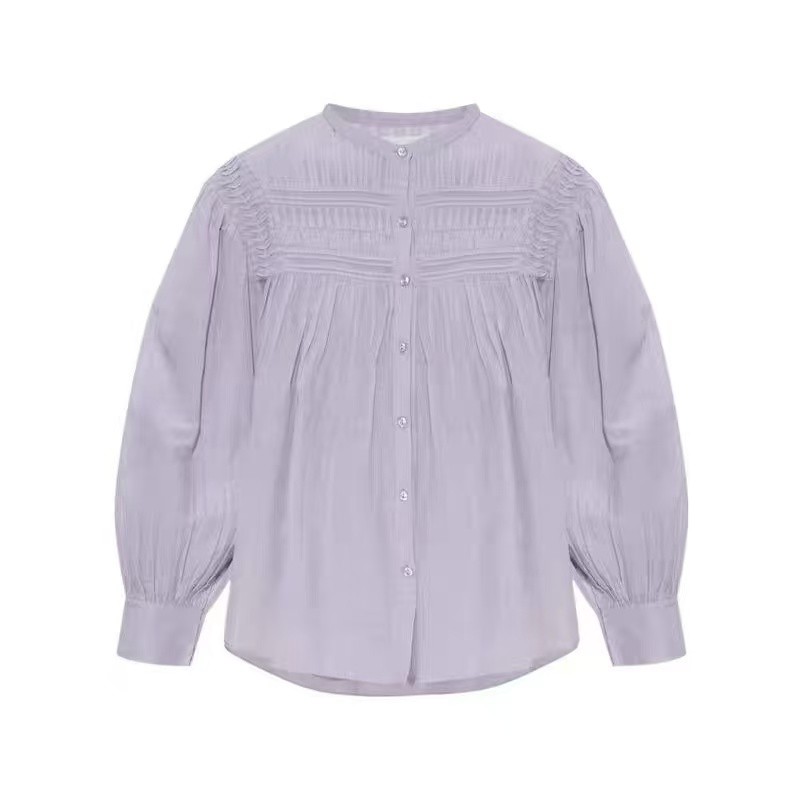 ISABEL MARANT French romantic striped pleated loose doll long sleeved shirt