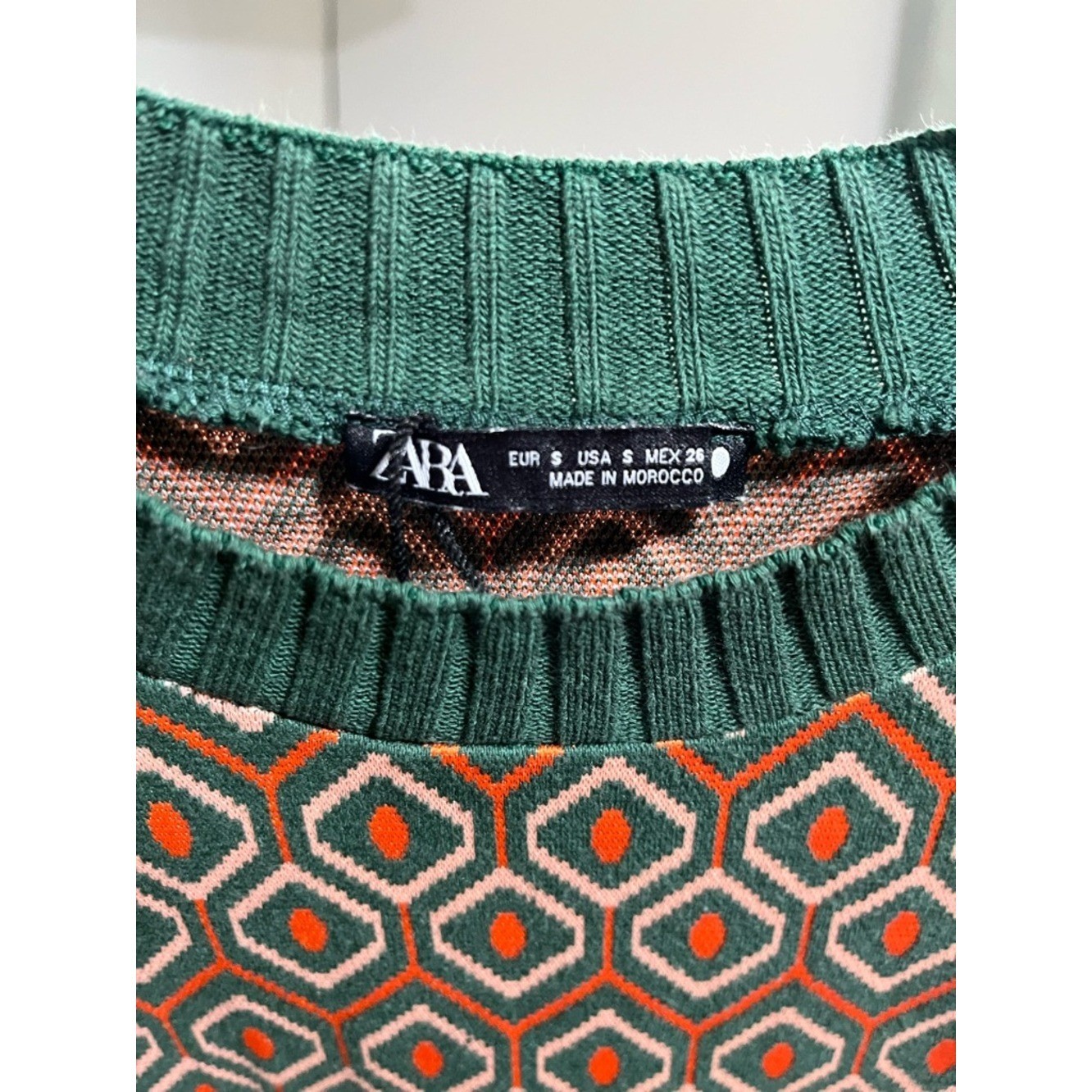 Zara Green:Brown:Beige Patterned Short-Sleeve Midi Dress New Without Tags