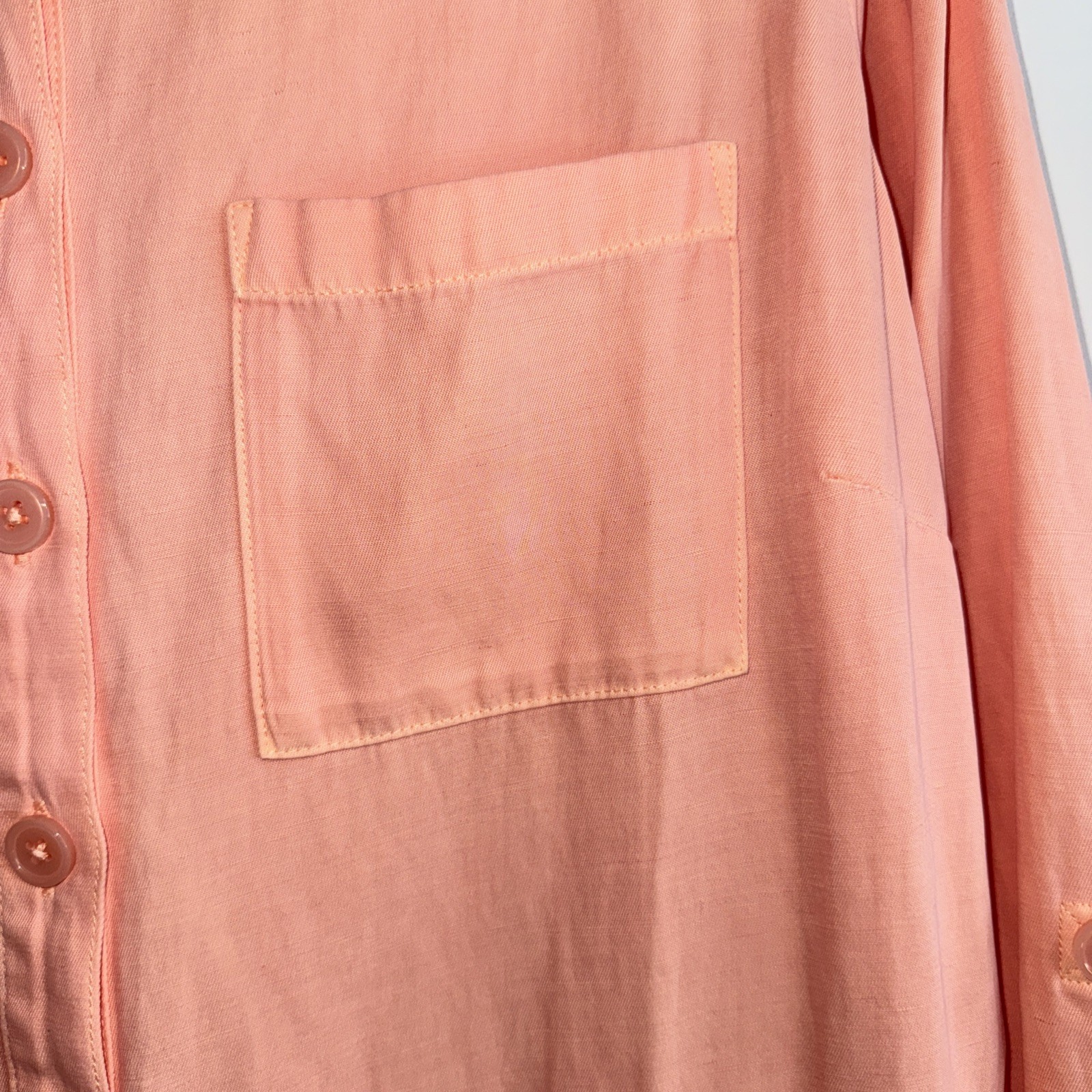 Soft Surroundings Kiran M Peach Nectar Shirt Dress Linen Blend Roll Tab Sleeves