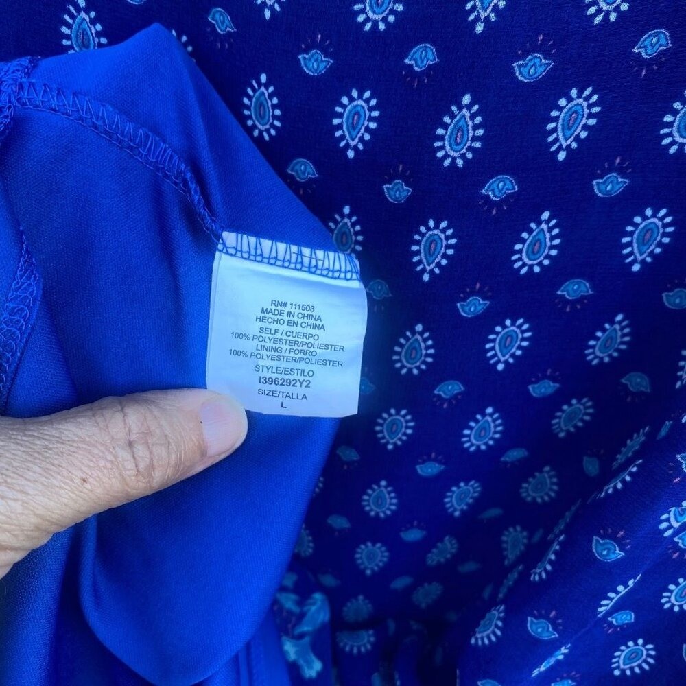 As U Wish Womens Blue Printed Shift Dress Size L Floral Hemline Long Sleeve