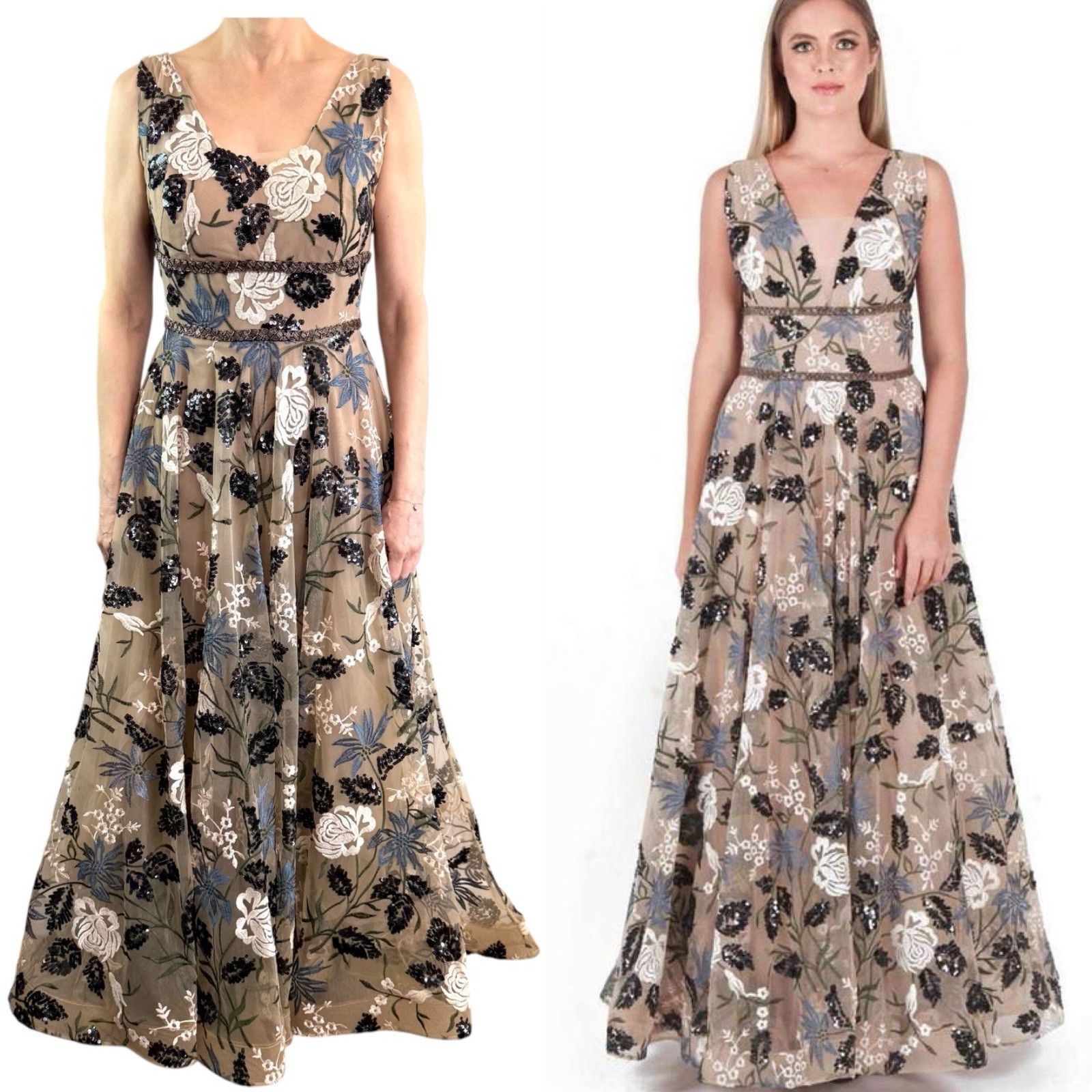 Bronx & Banco Size 10 (6 US) Brown Floral Tunisia Gown Evening Formal Dress