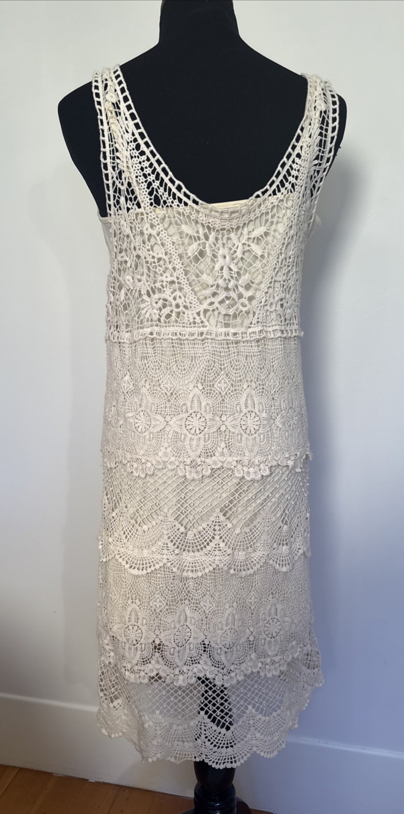 American Eagle Ivory Fine Crochet Slip Dress M Beach Travel Boho Romantic