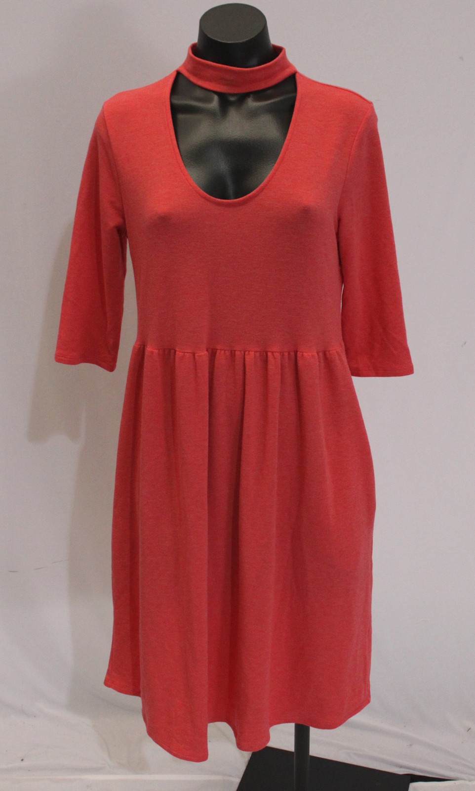 Cherish Women’s Solid 3/4 Sleeve Cutout Neckline A-Line Dress EH6 Red Medium