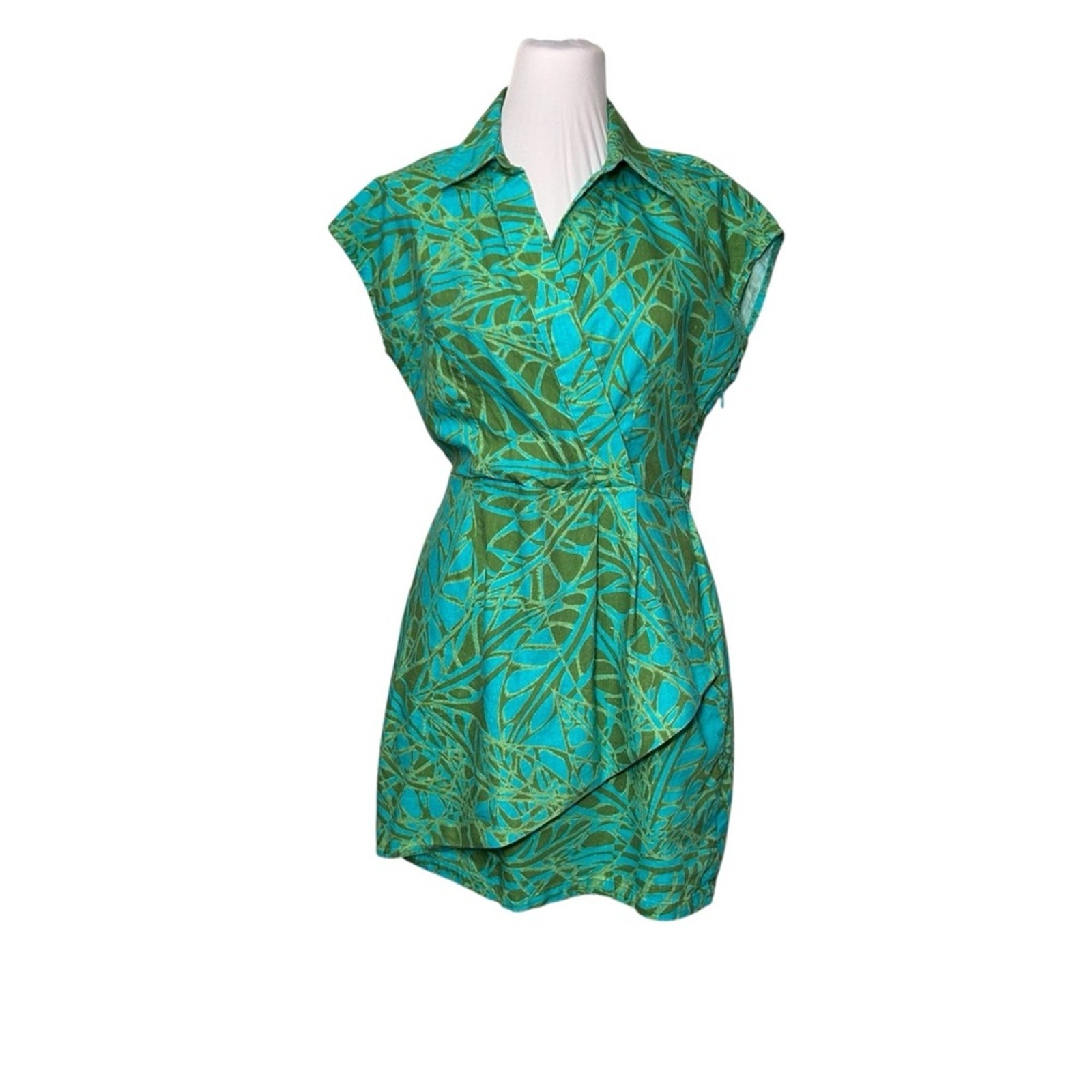 Kut from the Kloth Dress Linen Blend Size XS Tropical Green & Teal Print Summer