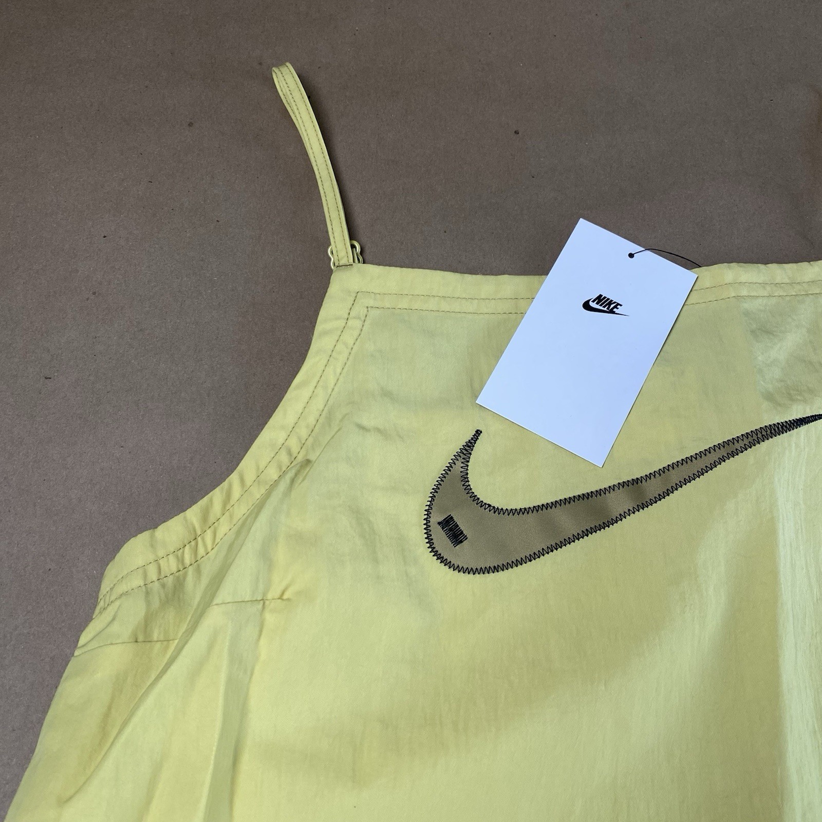 Nike M Medium NSW Swoosh Woven Casual Cami Dress Yellow Women Celery Sportswear