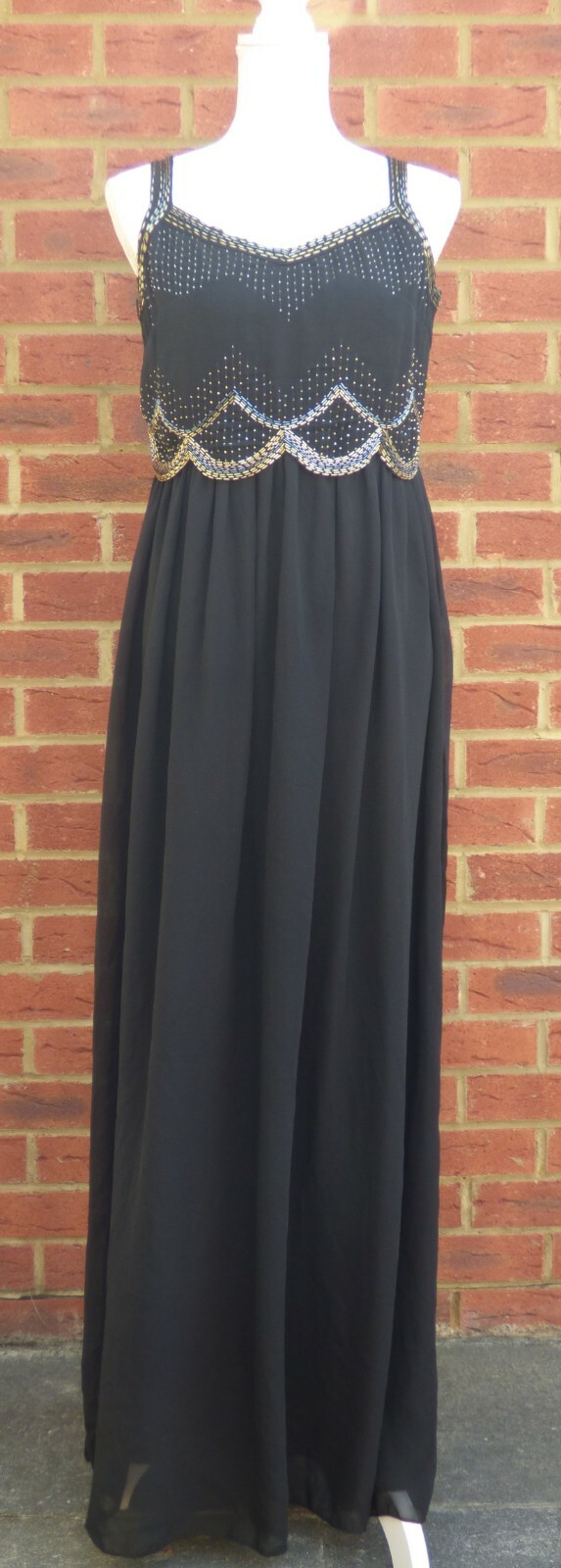 BNWT Womens Little Mistress Black Embellished Beaded Ballgown Prom Maxi Dress 12