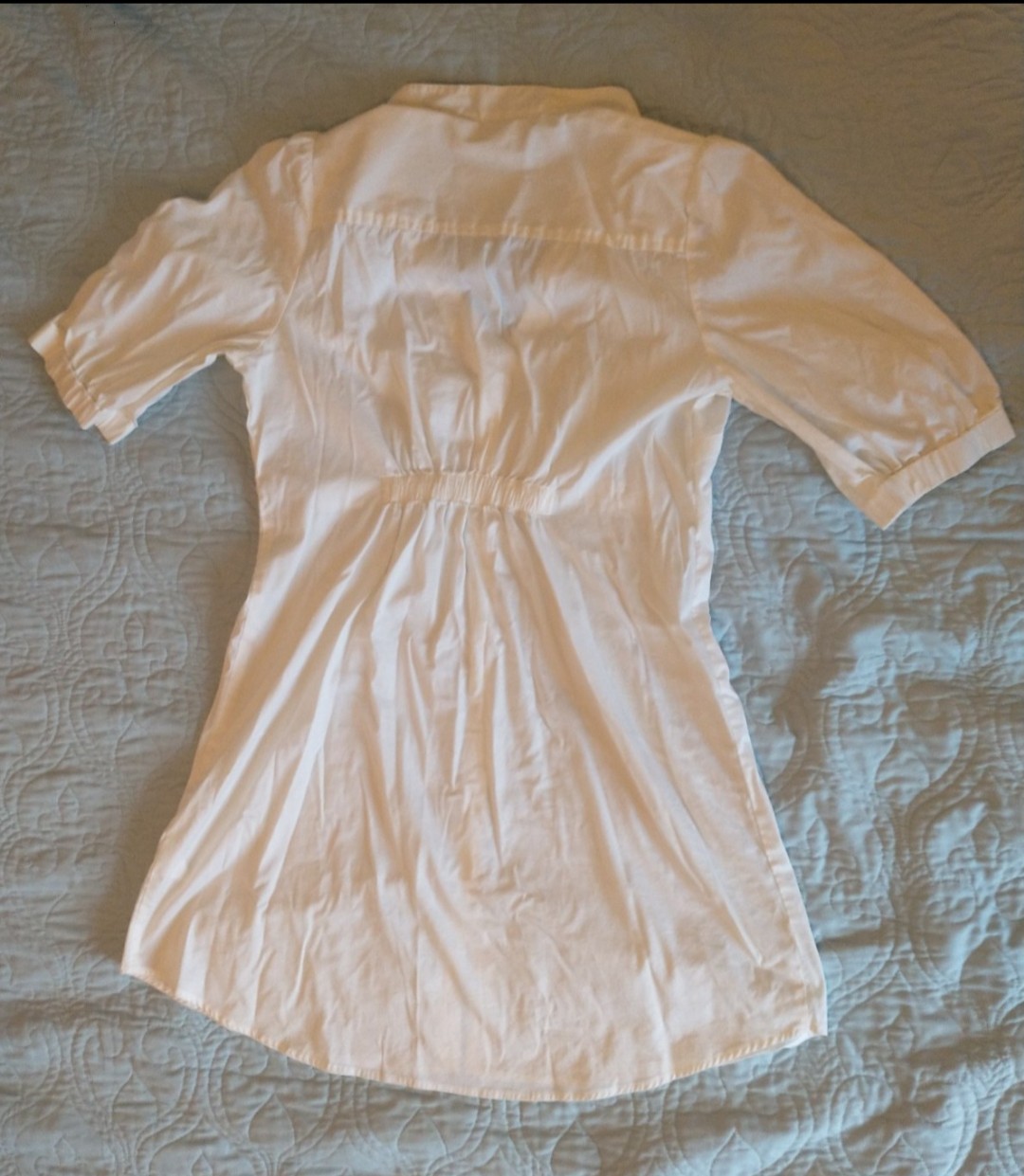 OJAY White Solid Button Front Shirt Dress V-Neck 3/4 Sleeve Knee Length size 10