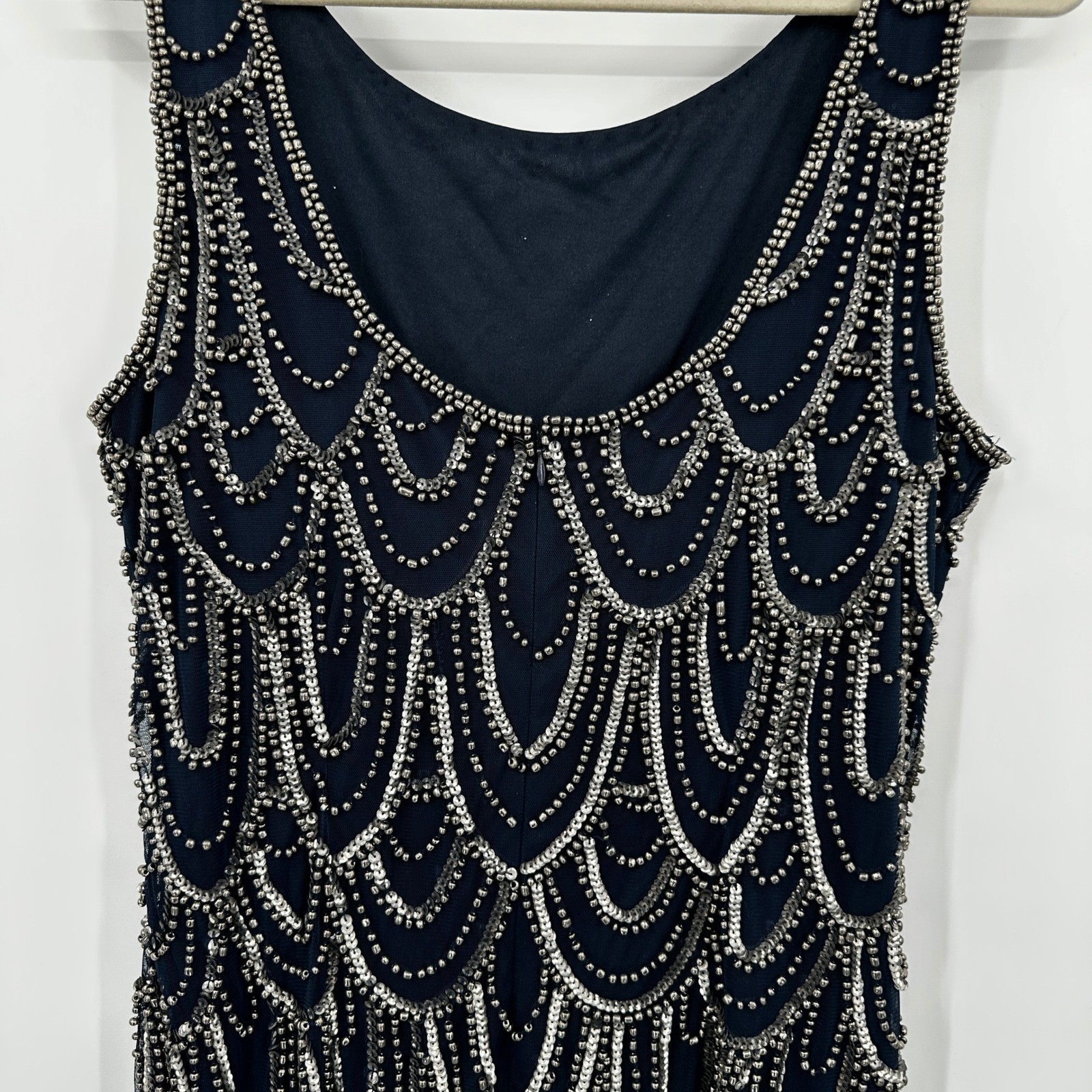 Pisarro Nights Black Beaded Sequin Flapper Dress Art Deco Style Size 14 Cocktail