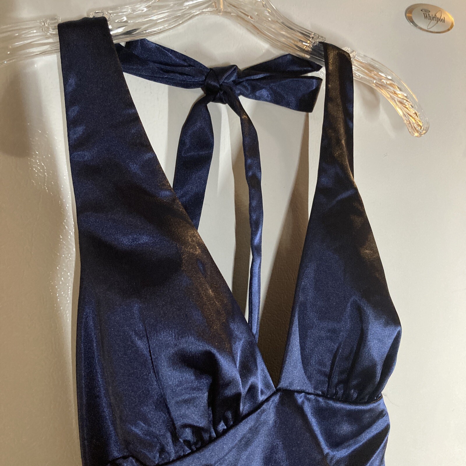 City Triangles dress Dark Blue Size 9 Short Back Zip Halter Top Tie Back Varied