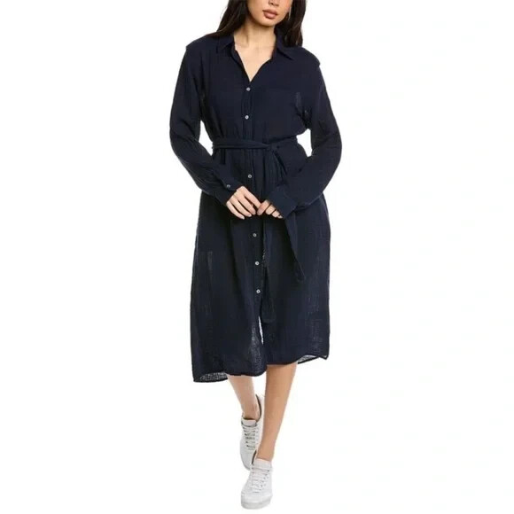 MICHAEL STARS Black Cotton Gauze Button Down Shirt Dress CLEO Sz S *MISSING CORD