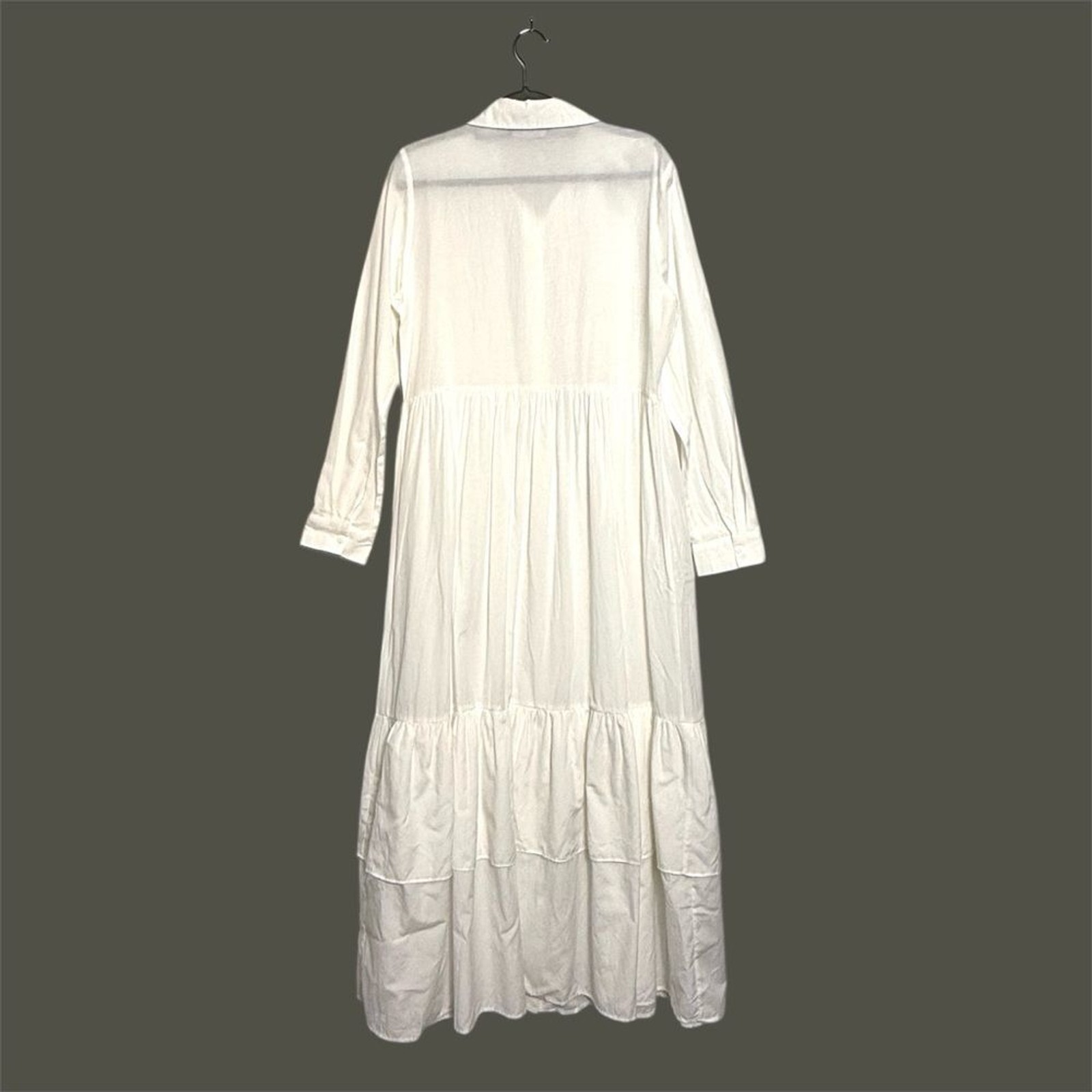 Refka White Tiered Maxi Shirt Dress Boho Cottagecore Prairie Minimalist Size 8
