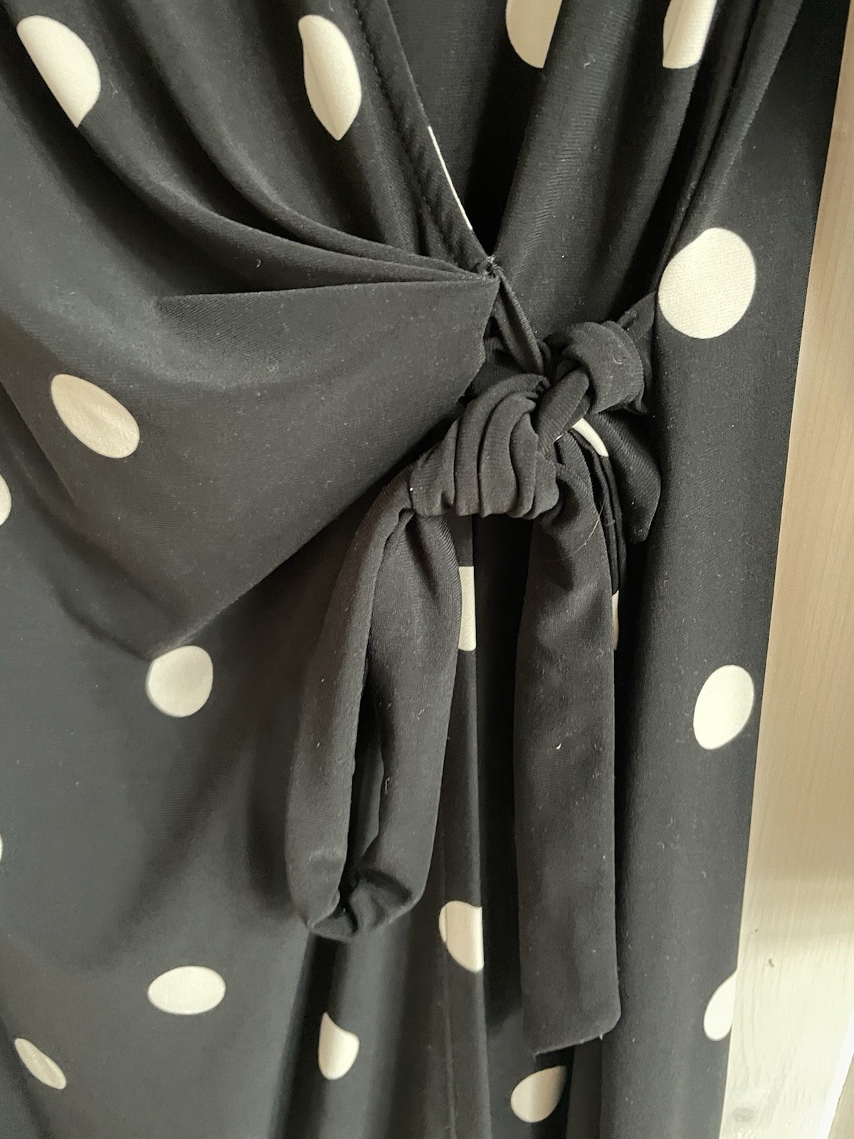 Anne Klein Dress Size M Polka Dot Print Faux Wrap Bracelet Length Sleeves