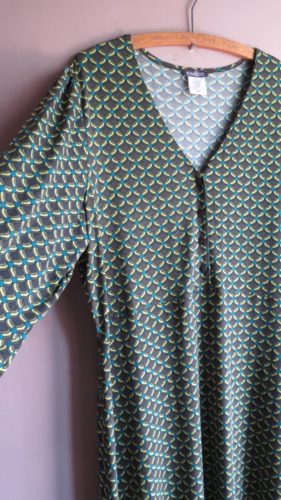 New Kim & Co Brazil Jersey Button Dress Sz 3XL Thyme Multi