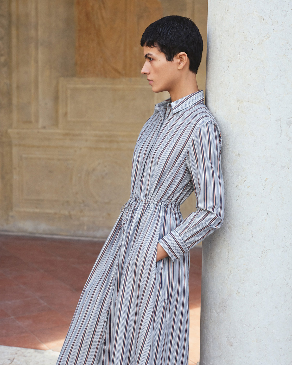 AKRIS PUNTO Woven Striped Italian Cotton Poplin Shirt Dress SIZE US10, NWOT