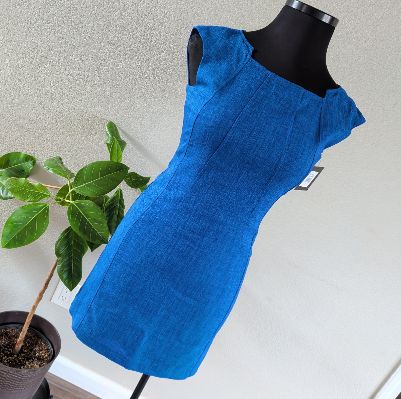 Ellen Tracy Cobalt Blue Linen-Like Lightweight Career Sleeveless Dress Size 4