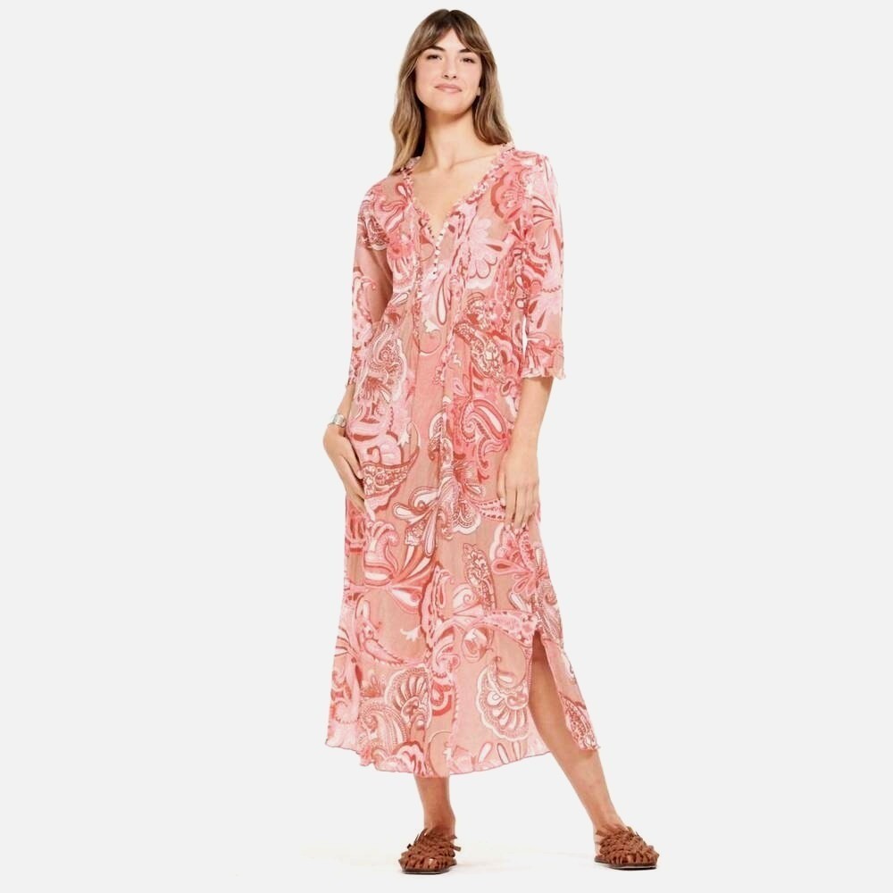 One Season amalfi long poppy medium midi dress in terracotta (OO661)
