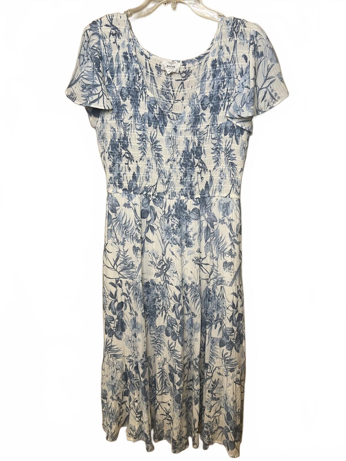 Perch by Blu Pepper Blue White Tiered Smocked Maxi Dress Size 1X CottageCore