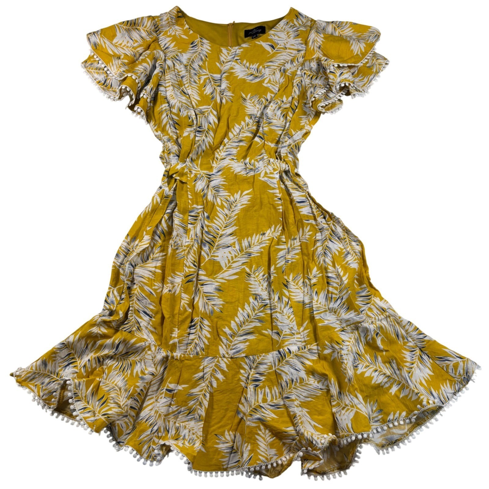 milk & honey yellow white leaf mini ruffle dress cottagecore modest western chic