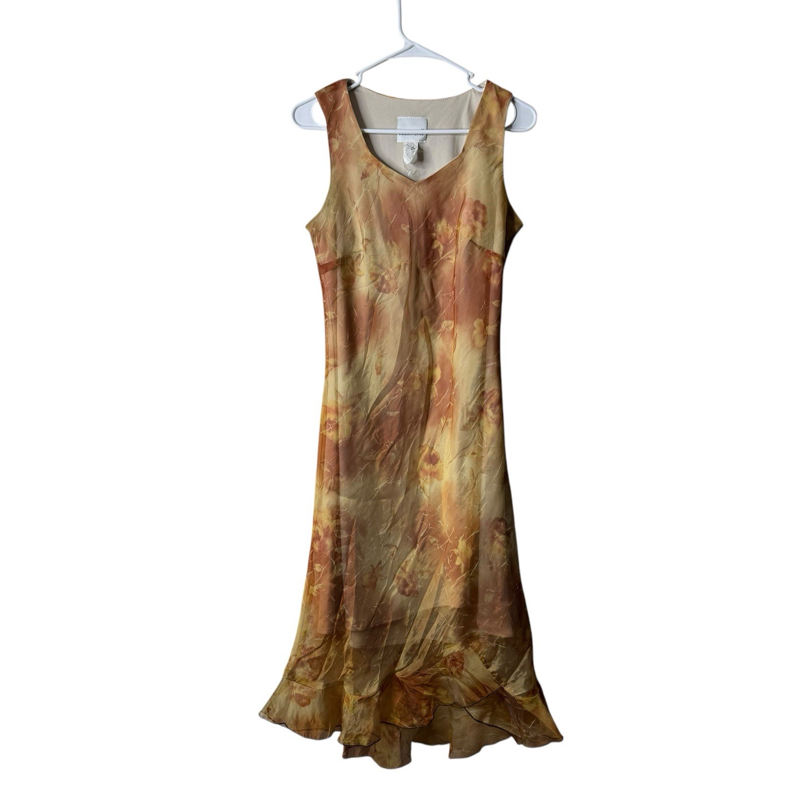 Fashion Bug Gold Orange Fairy Fairycore Sleeveless Tank Flounce Hem Dress 10