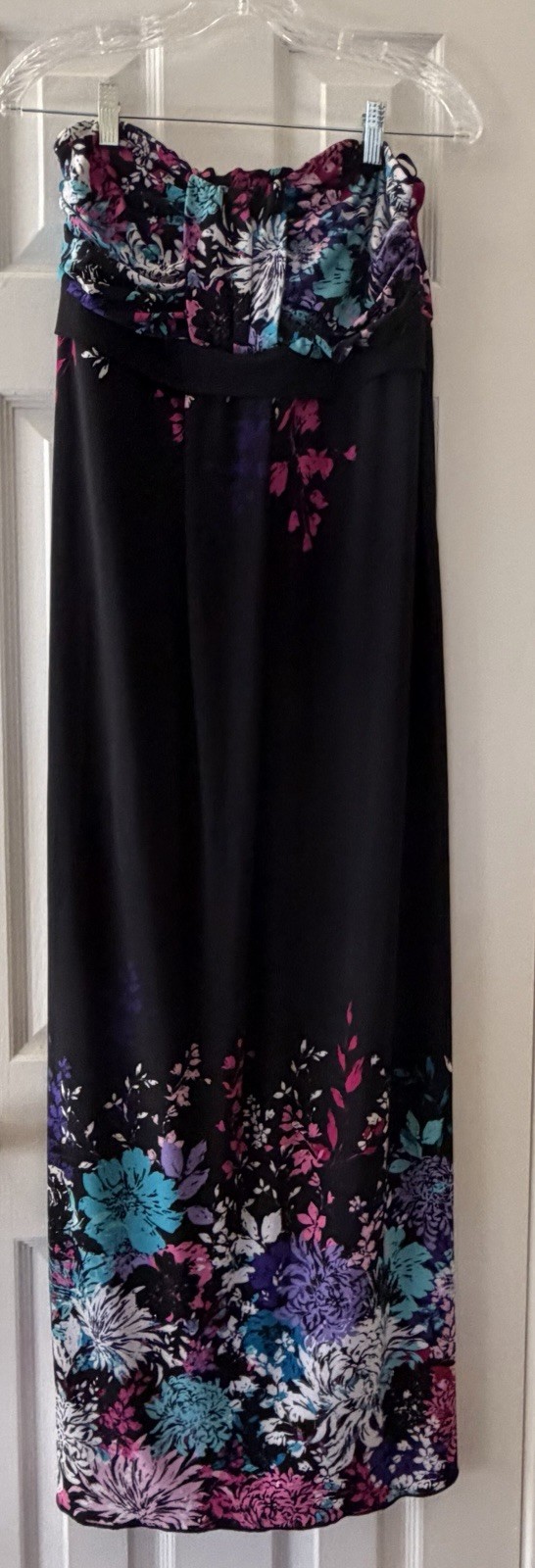 Torrid Size 0 (Large) Floral Strapless Maxi Dress Black Pink Teal Boho Tropical