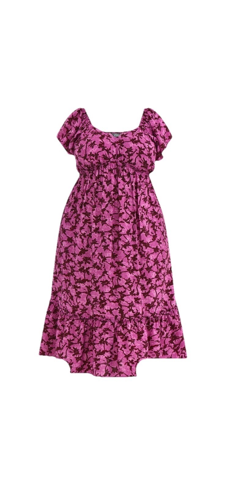 Terra & Sky Women Plus Orchid Floral Smocked Midi Dress Flutter Sleeve Upick New