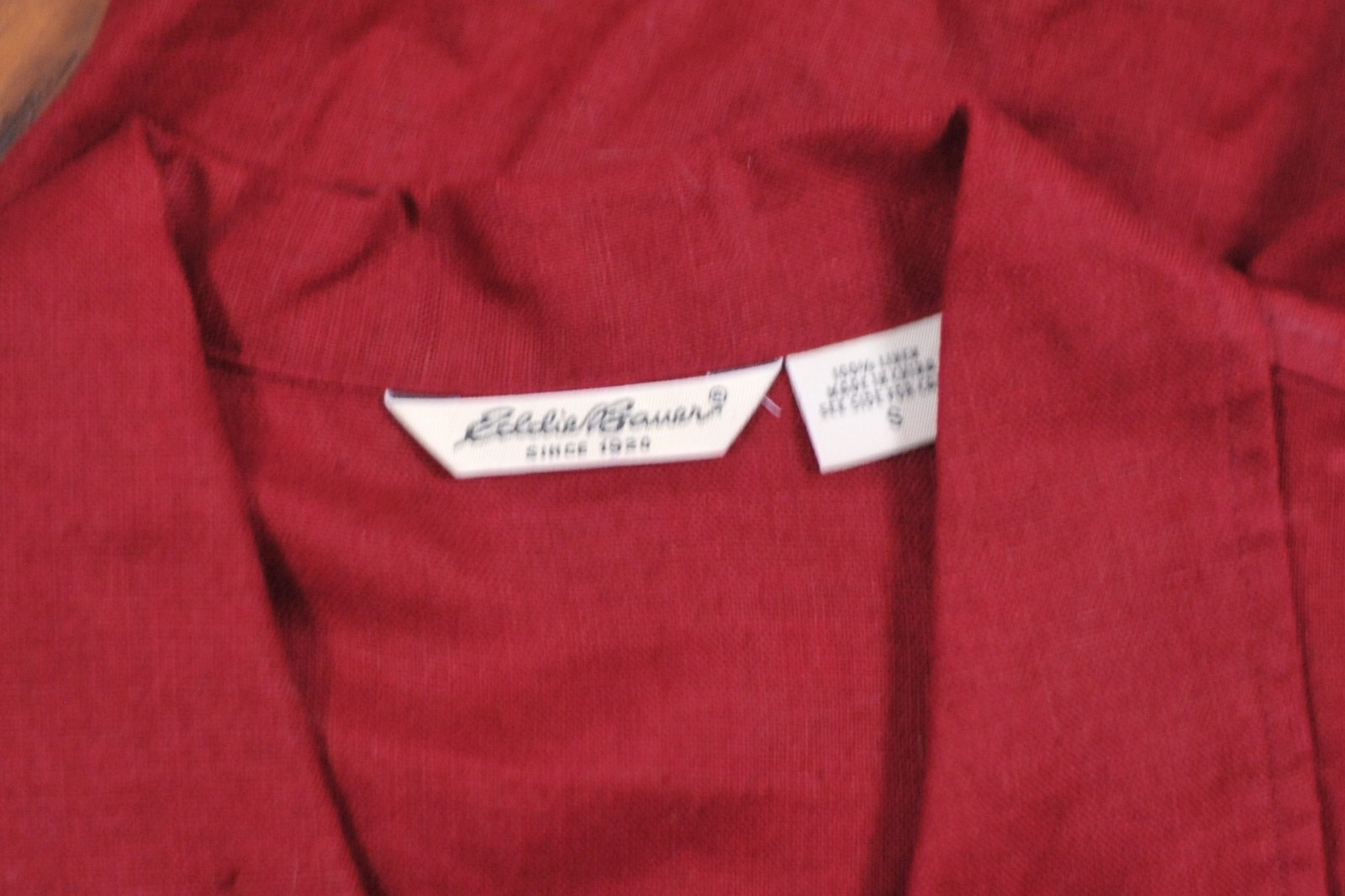 Eddie Bauer 100% Linen Button Front Maxi Shirt Dress Pockets Red Women’s Small