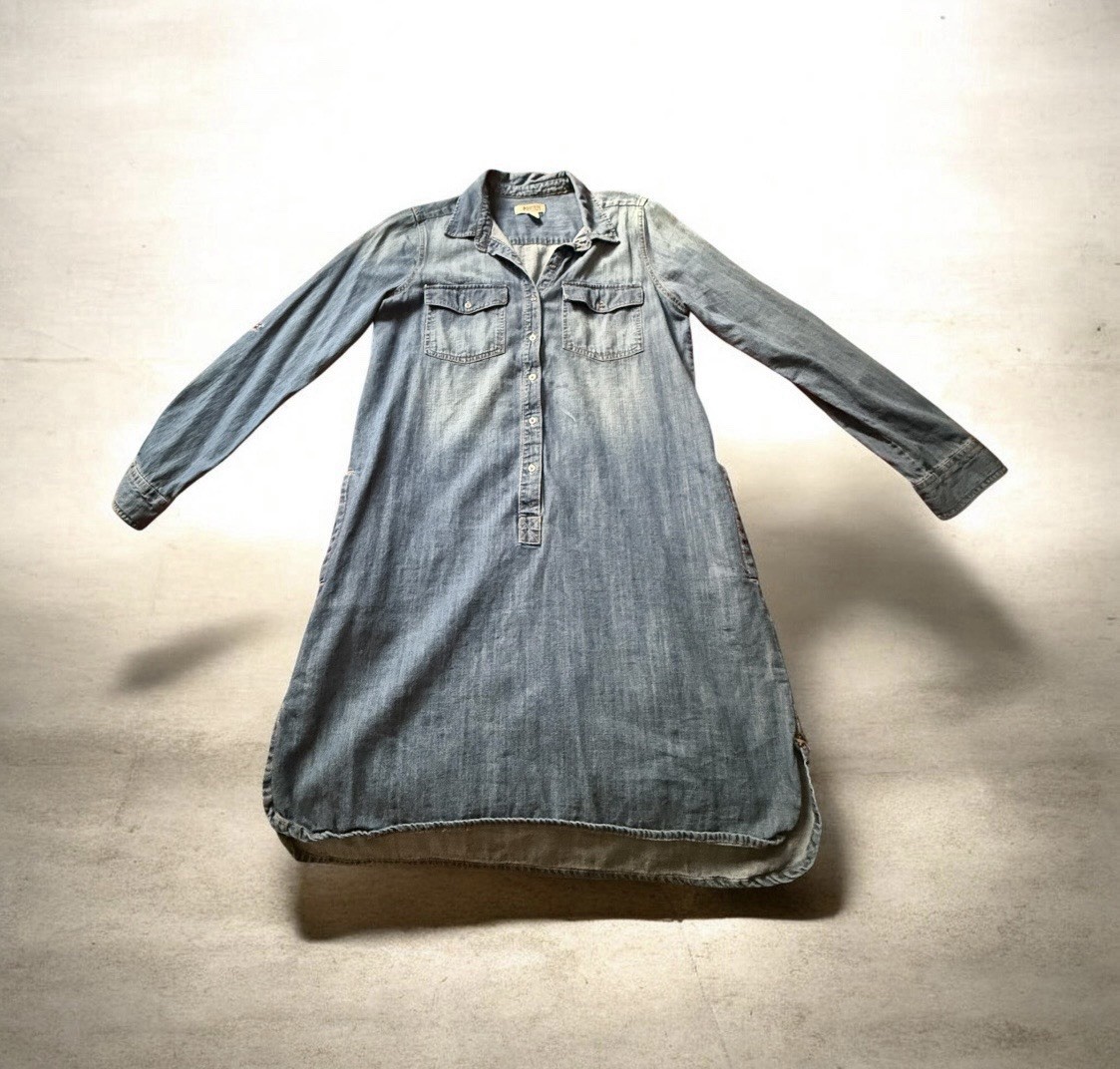 Route 66 Blue Denim Shirt Dress M Long Sleeve Collared Pockets Knee Length