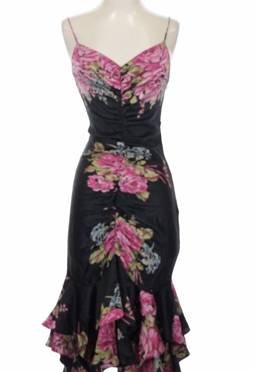 Y2k Betsey Johnson Size 4 Silk Floral Tank Midi Dress