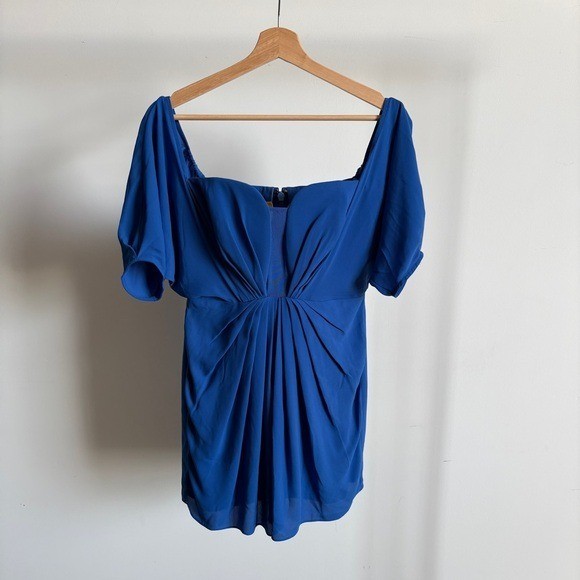 $348 NWT BCBGMaxAzria Drape Detail Mini Dress in Larkspur Blue Sz 4
