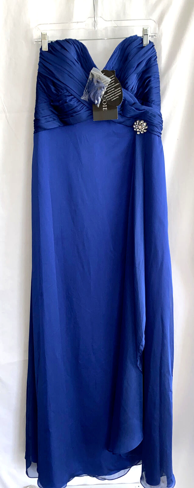 BELSOIE Cobalt Blue Satin Gown Dress Detachable Straps Rhinestone Size 16 NWT