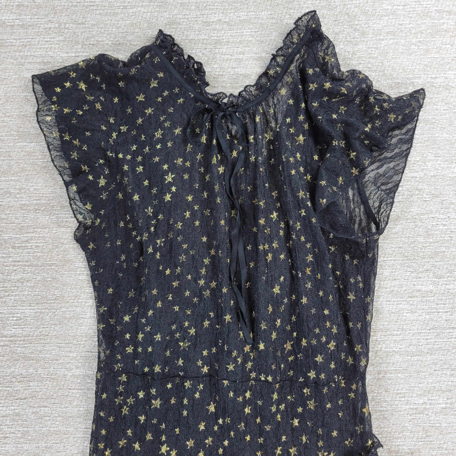 Lost + Wander Estella Metallic Ruffle Mini Dress S Black Sheer Celestial Stars