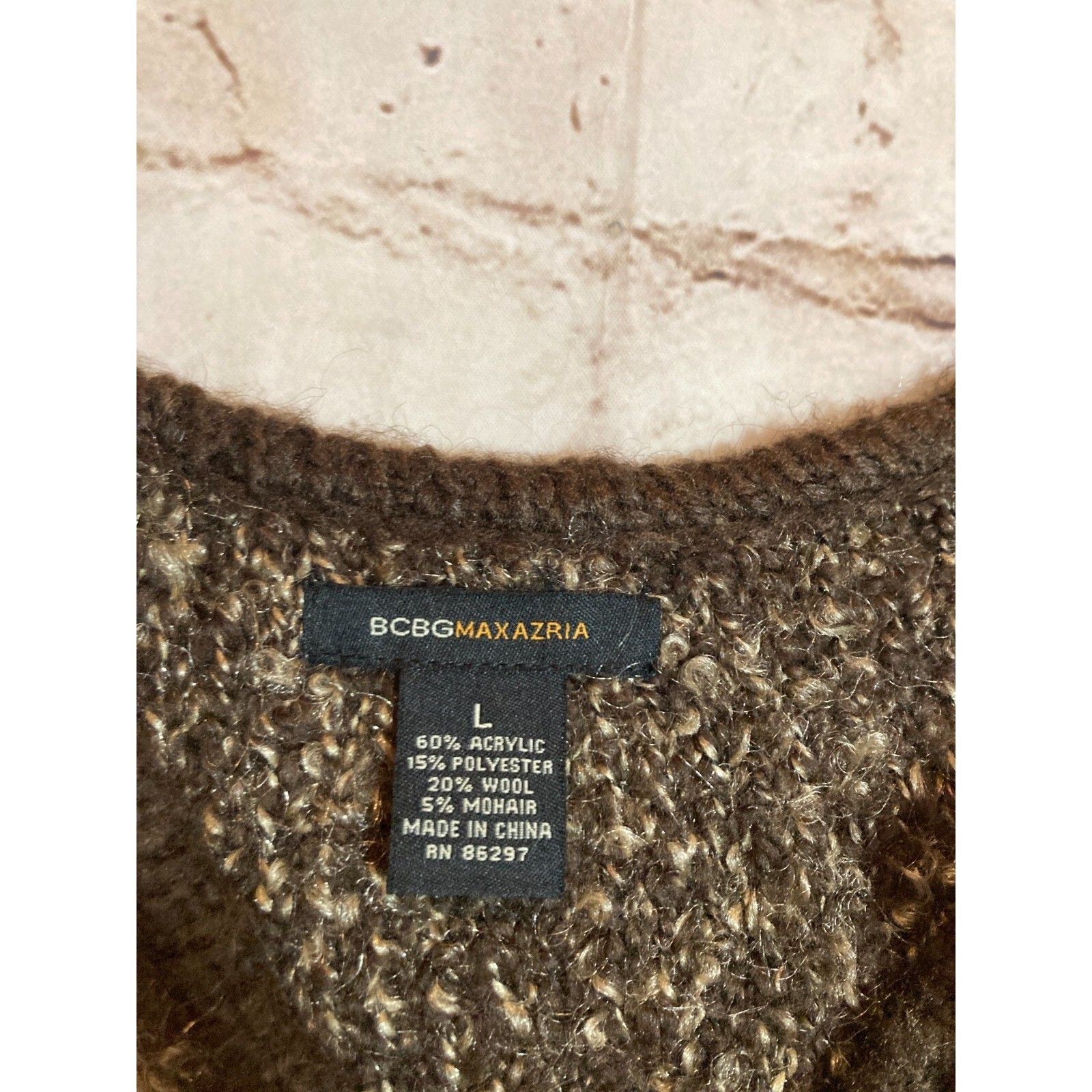BCBG Maxazria Sweater Dress Womens Large Chocolate Wool Mohair Blend Artsy Knit