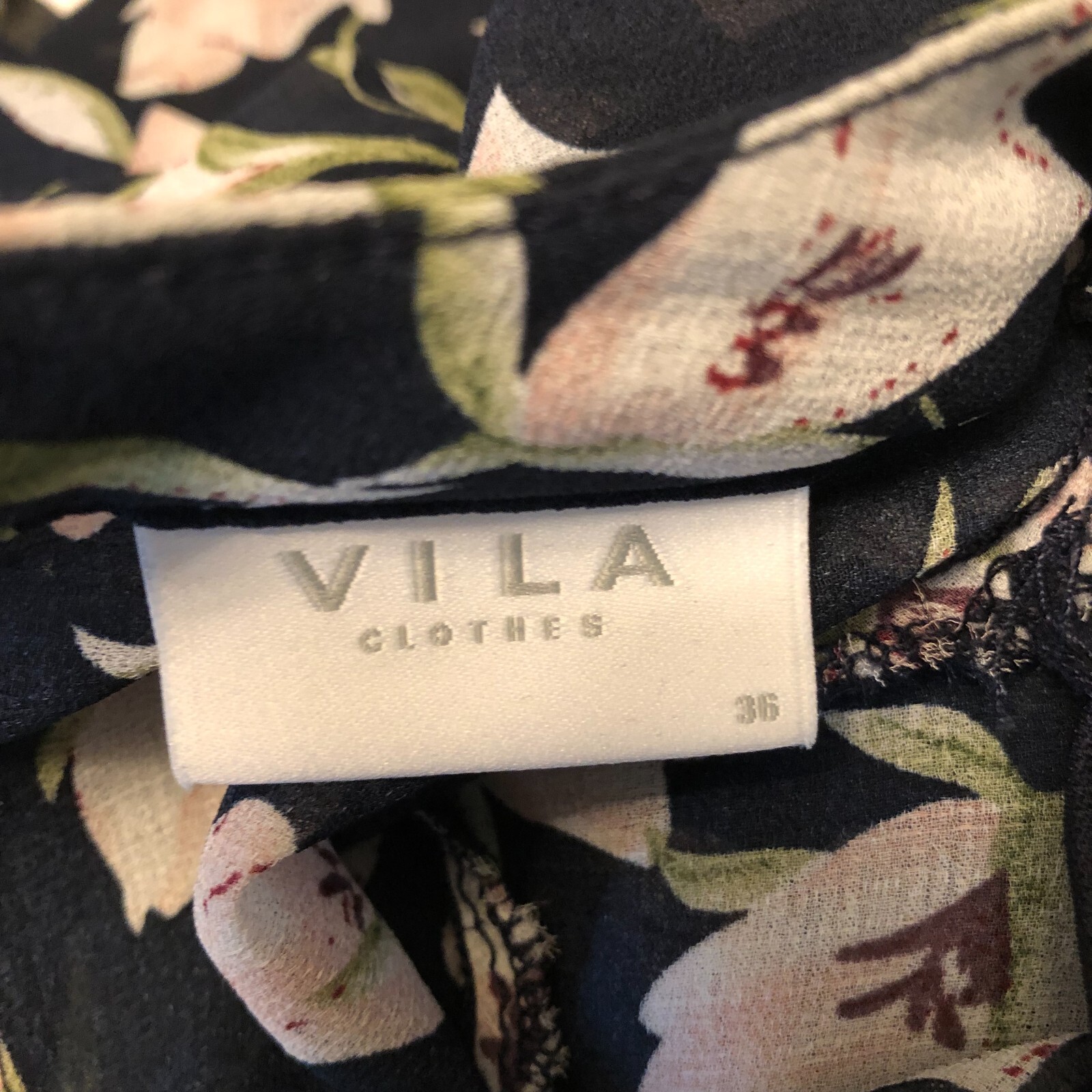 Vila Vimerle Women Black Floral Midi Dress Size 36 = S = 6 Ruffle Long Sleeve