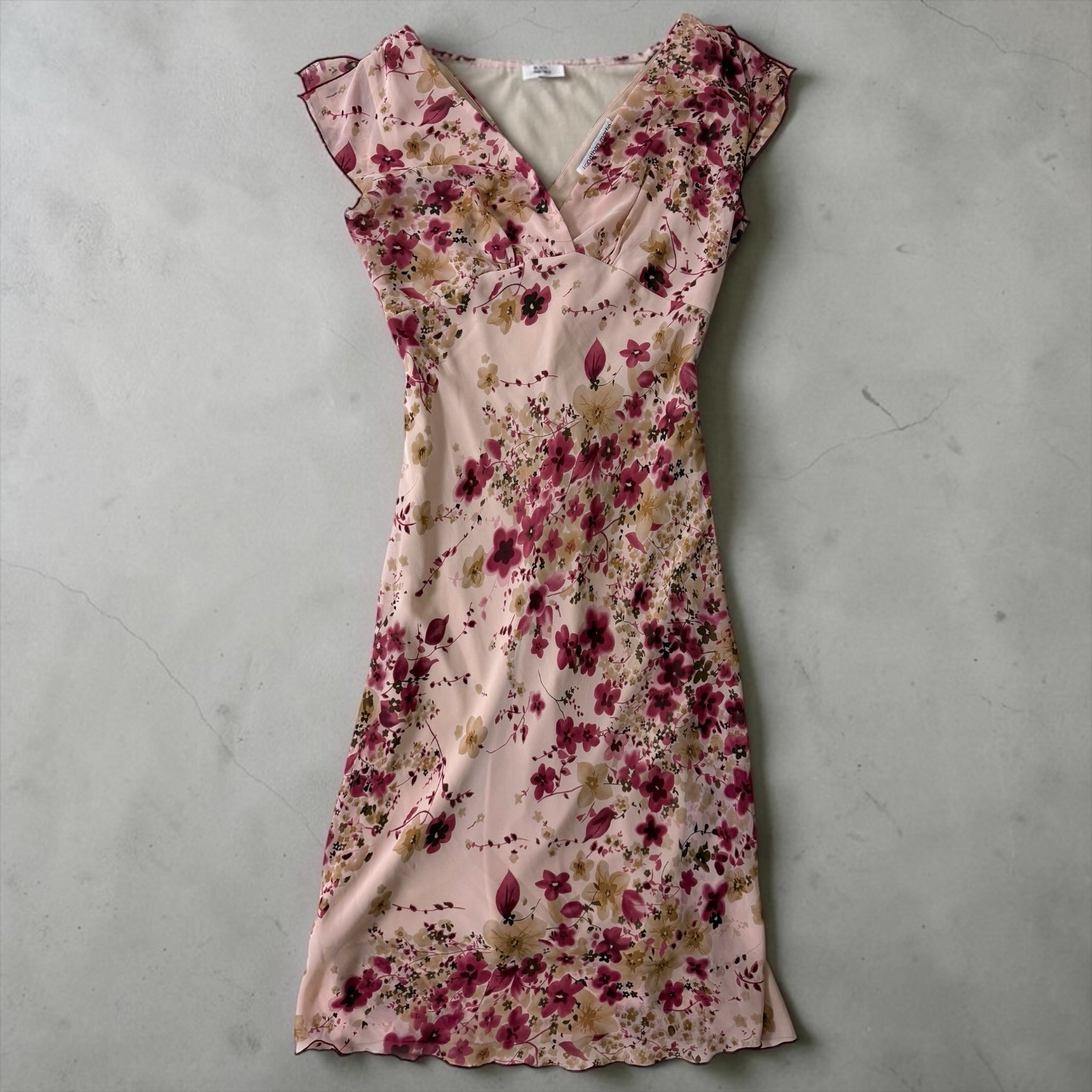 Jonathan Martin Pink Floral Midi Dress Y2K Cottagecore Flutter Sleeve Sz 2