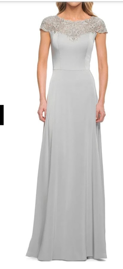 La Femme Bateau A-Line Evening – Silver Taupe Size 12 NWT $398