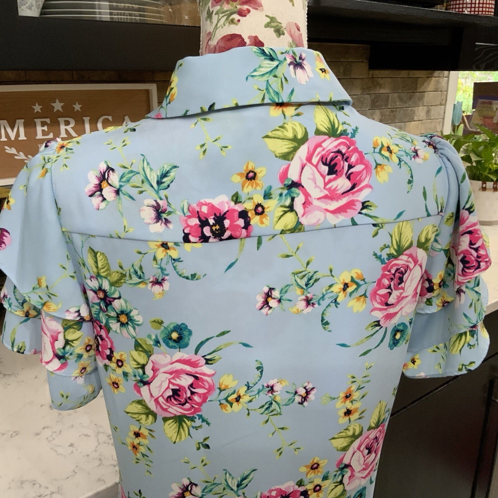Laundry by Shelli Segal Size Small Floral Hidden Button Front Shirt Dress Blue
