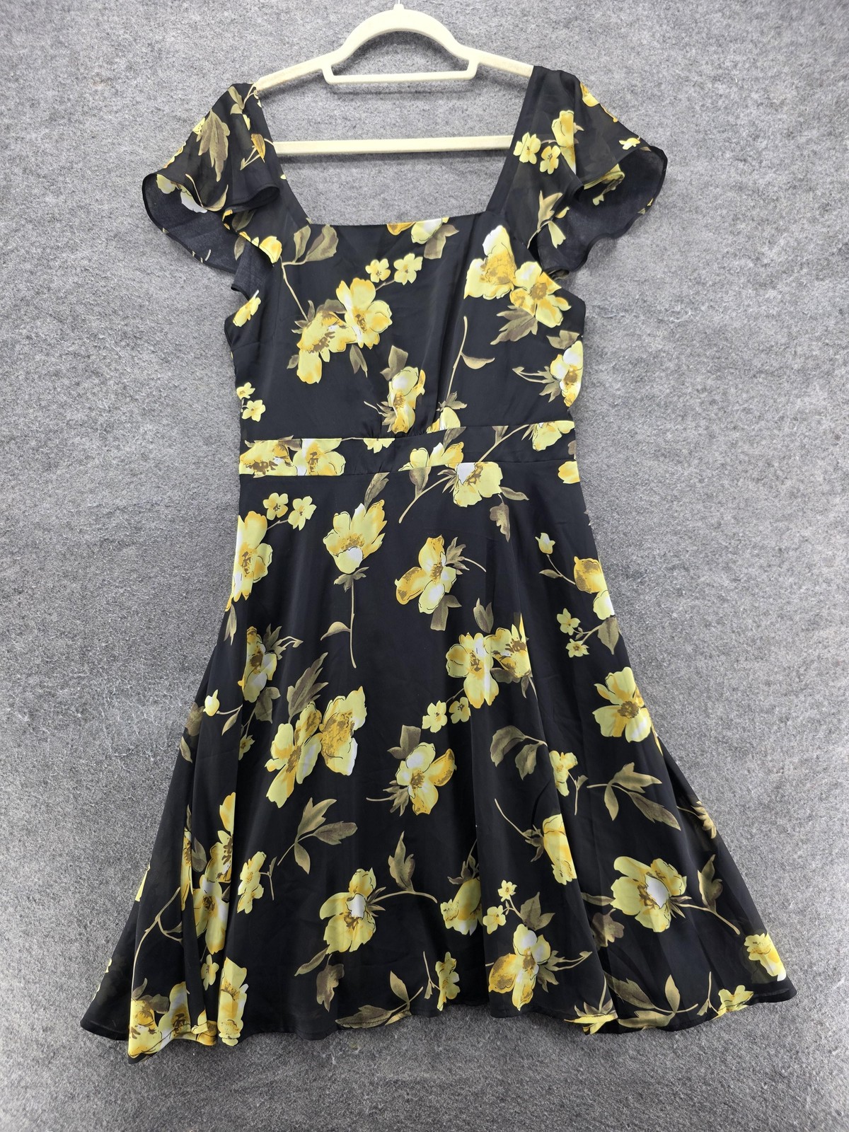 Noctflos Dress Womens M Black Knee Length Fit & Flare Square Neck Flutter Sleeve