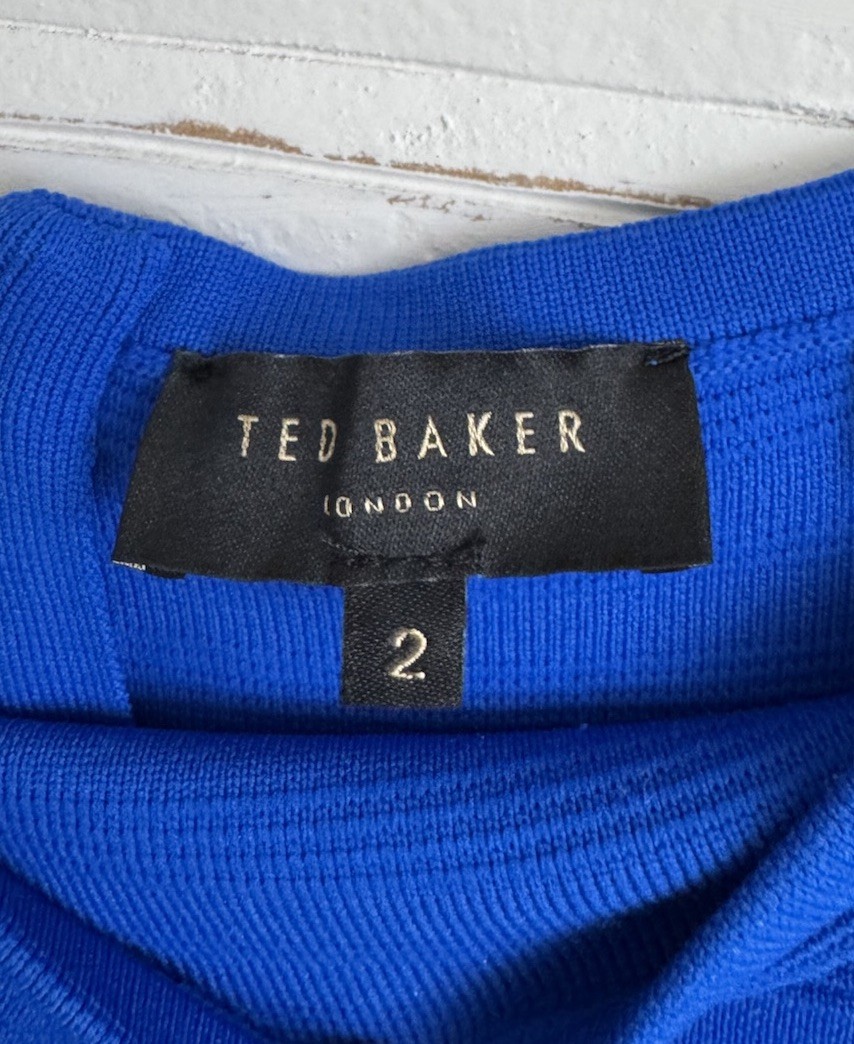 Ted Baker Criptum Off Shoulder Frill Knit Skater Dress, Blue, Size 2 (US 6)