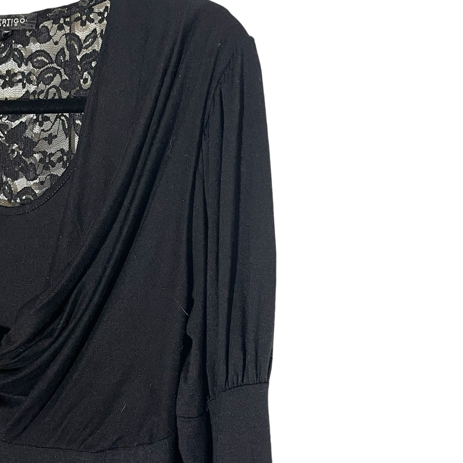 NEW Vertigo Paris Black Lacy Back Jersey Knit Long Sleeve Midi Dress sz Medium